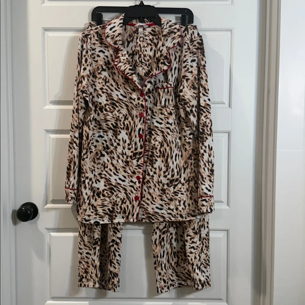 SOMA Leopard Print Pajamas Top Soft Cotton Modal Blend large